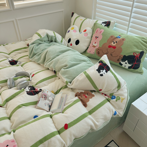 극세사 스트라이프 귀여운 곰돌이 토끼 고양이 강아지 이불커버 베딩커버세트